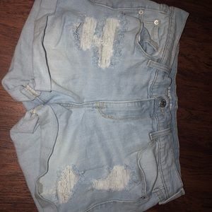 Ripped light wash shorts